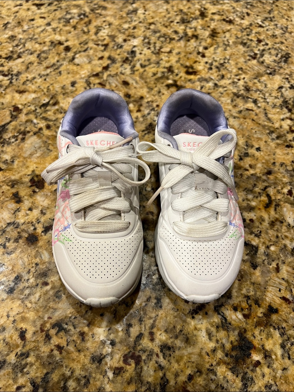 Skechers White Sneakers with Pink Floral Accents